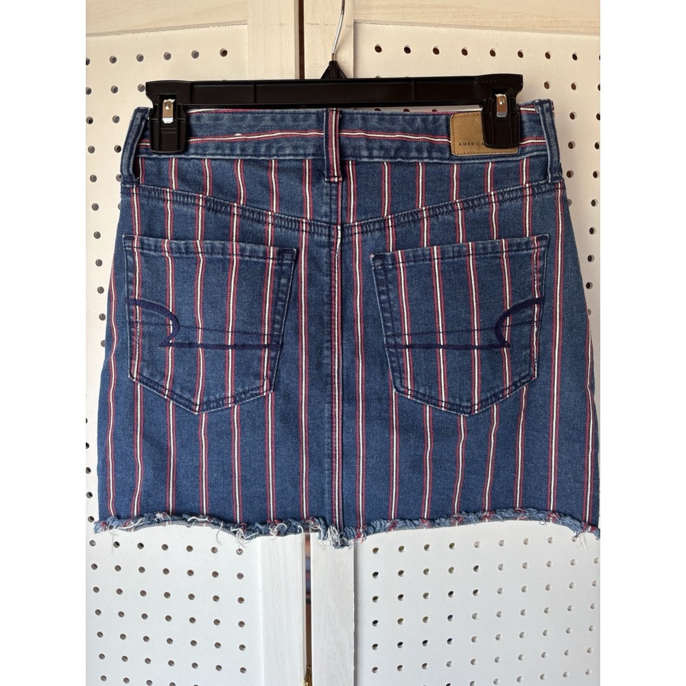 American Eagle Red White & Blue Striped Hi Rise Women's Size 0 Denim Mini Skirt - Picture 7 of 10